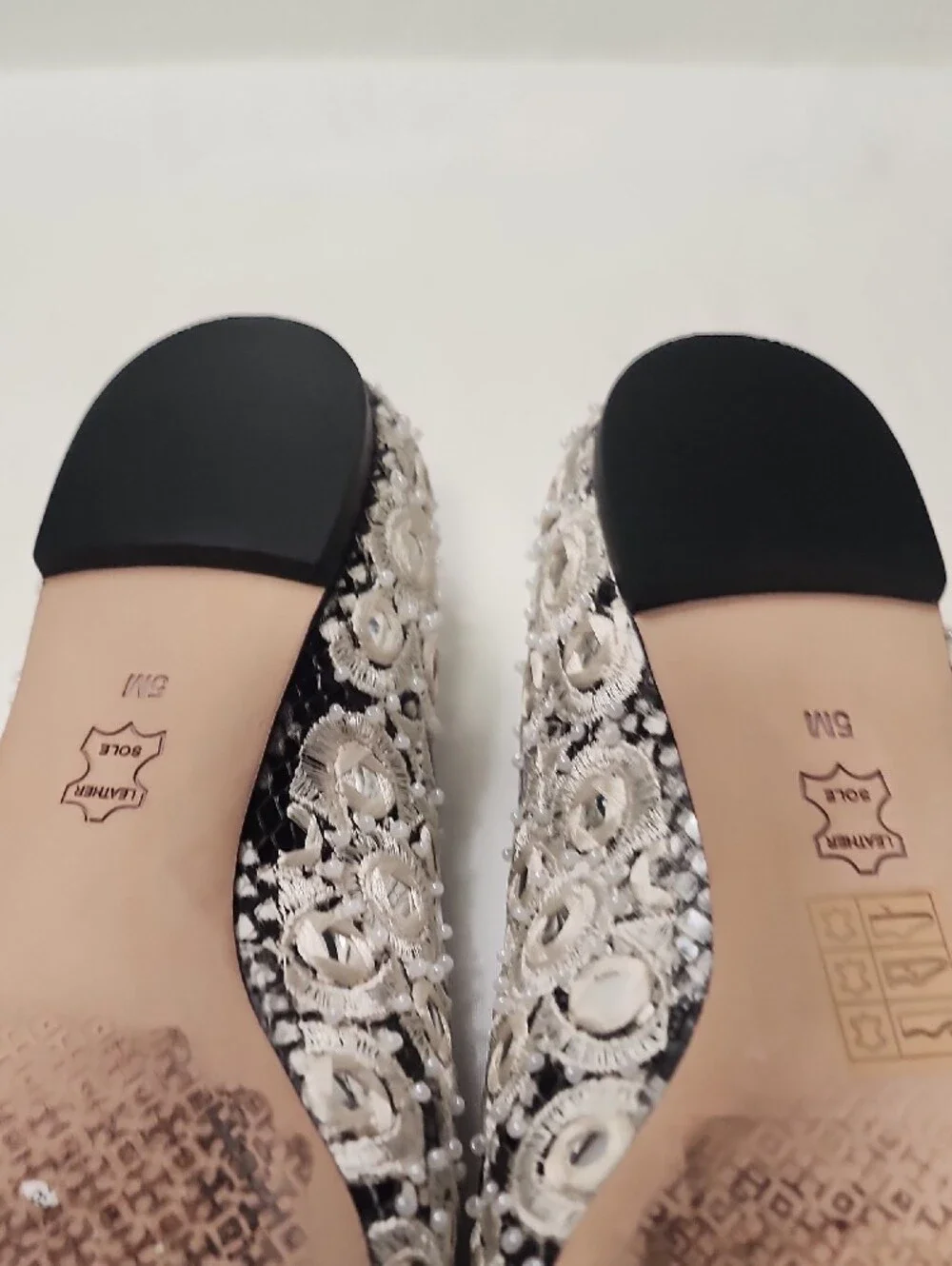 Tory Burch Silver Embellished Pointed Toe Flats